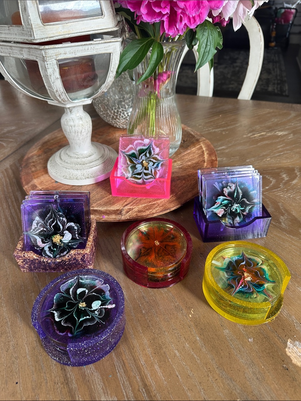 Handcrafted Resin Floral Coaster Set (pick one)